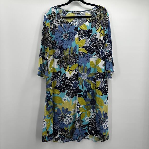 Habitat Dress Womens XL Blue Green Floral Print 3/4 Sleeve Lightweight Boho - Picture 1 of 10